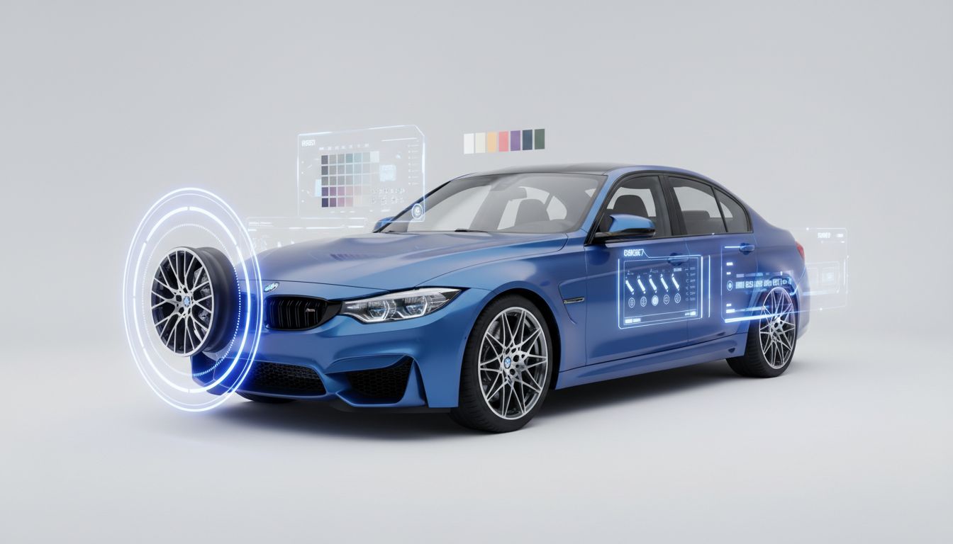 3D car customizer interface showing wheel customization