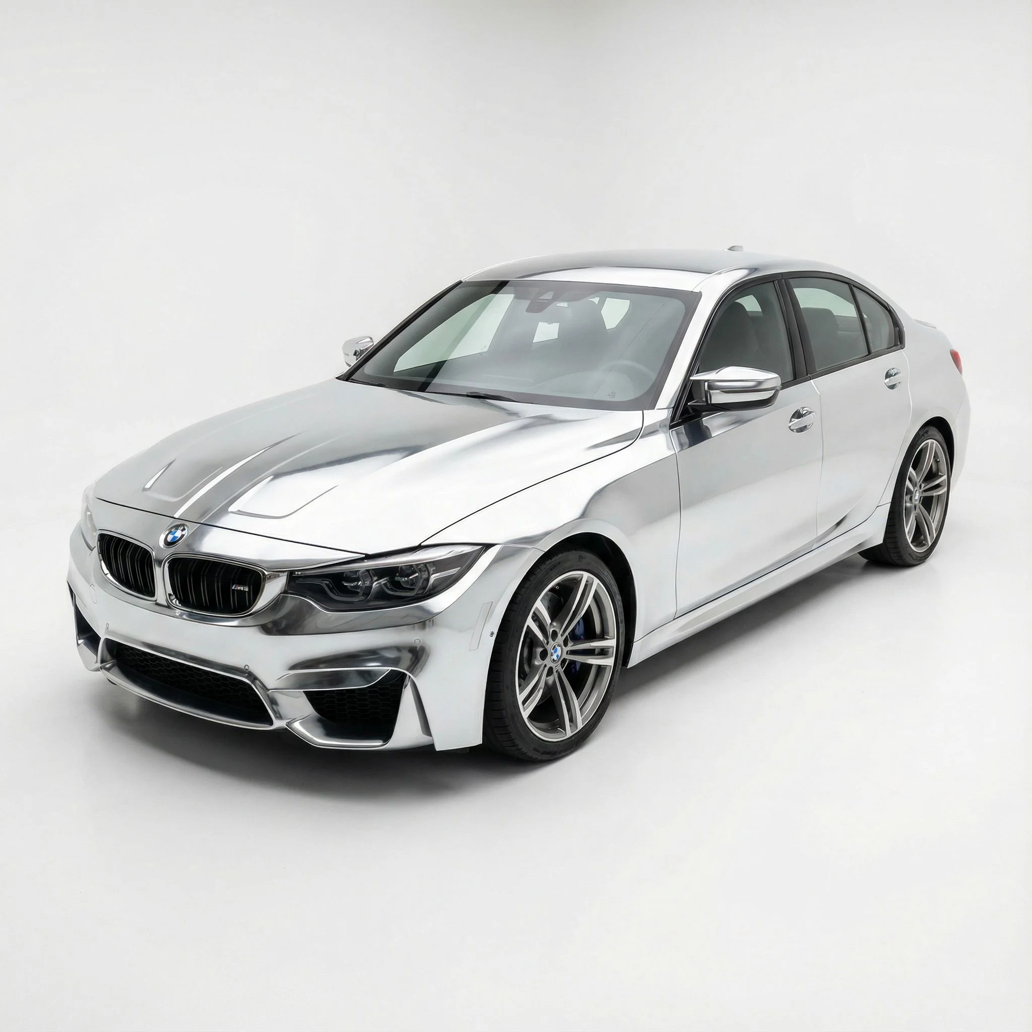 BMW M3 wrapped in chrome silver vinyl wrap - preview chrome silver car wrap color